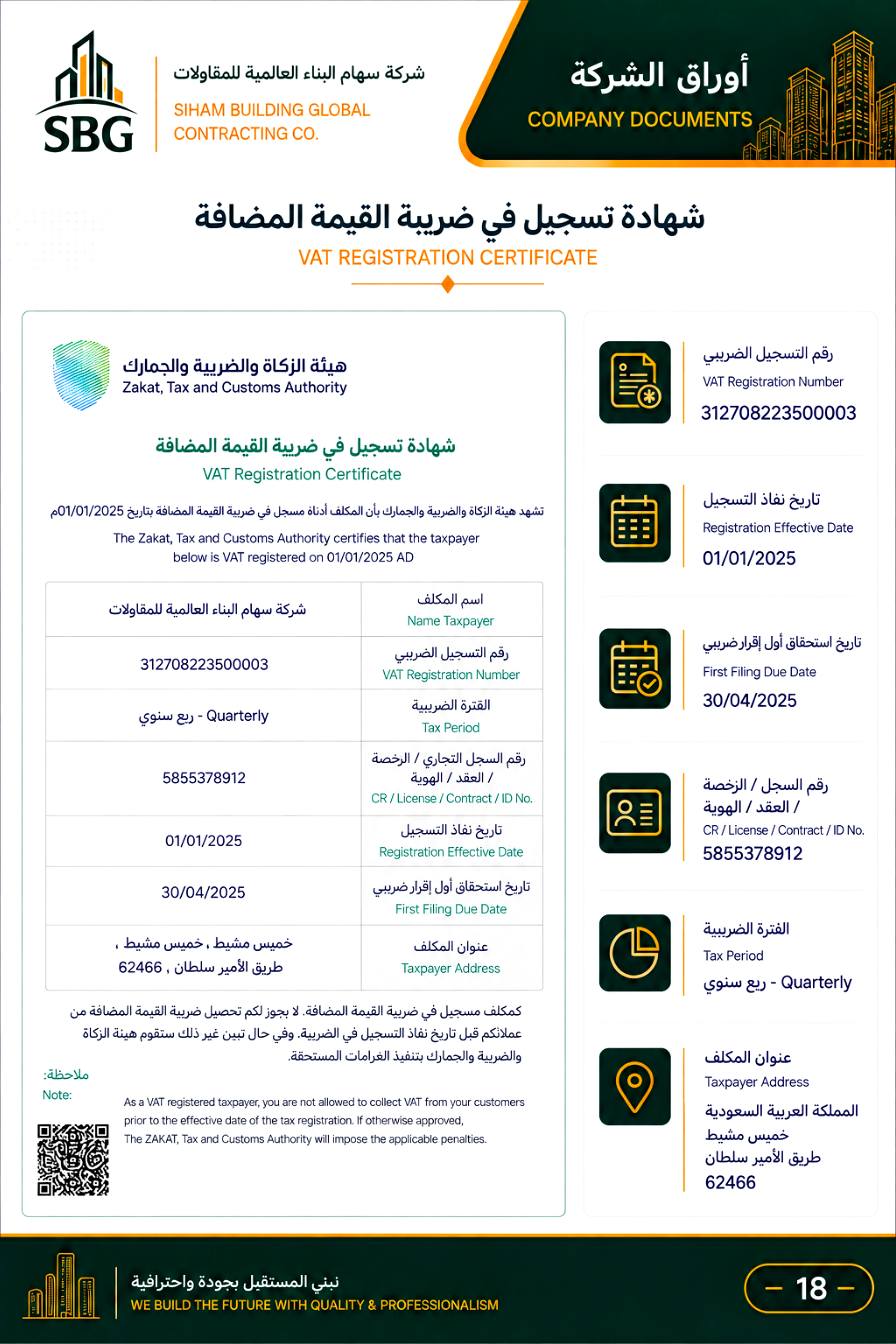 شهادة ضريبة القيمة المضافة